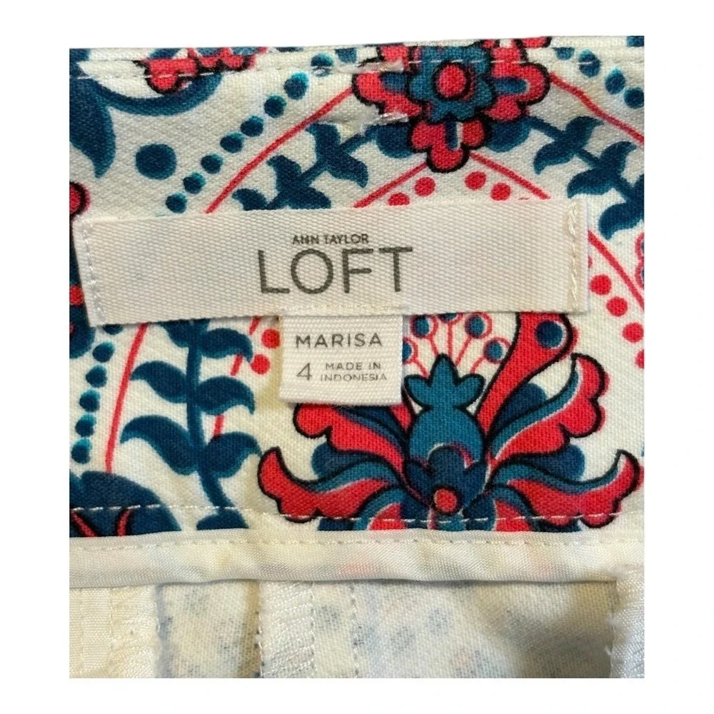 Ann Taylor LOFT Marisa Pants Womens 4 Multicolor Paisley Ankle Crop Stretch Boho